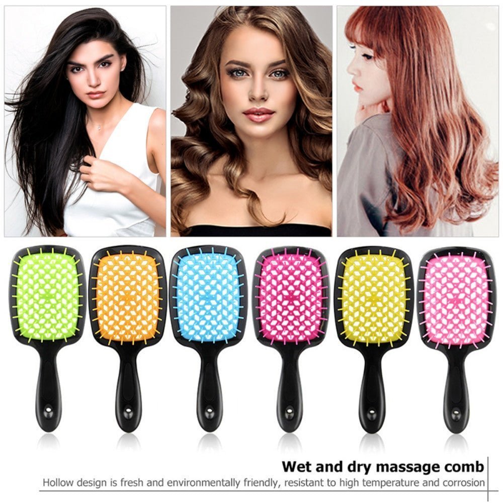 Adistore detangling hair brush with hollow comb design for wet and curly hair, featuring massage bristles for gentle detangling