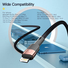Adistore fast charging USB cable for iPhone 11, 12, 13 Pro Max, showing the cable connected to an iPhone with a USB port