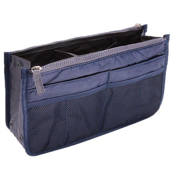 Adistore women's nylon makeup organiser tote with multiple compartments, travel insert handbag purse for cosmetics storage.