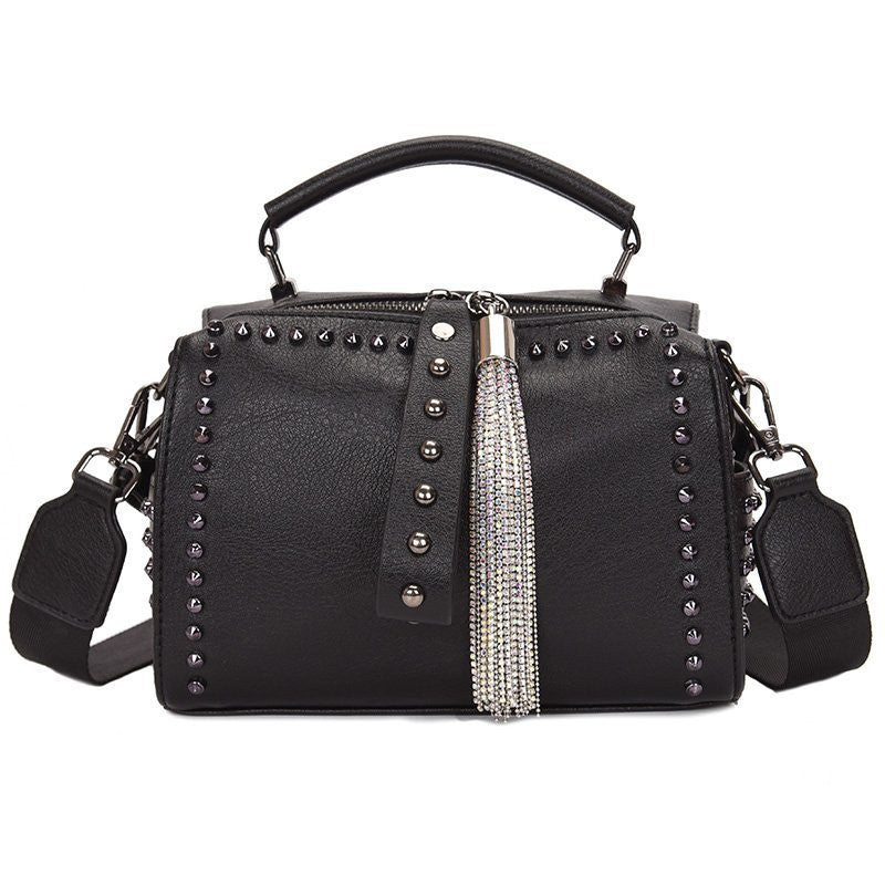 Fashion Rivet Women’s Handbag – Black Tote, Crossbody & Shoulder Bag