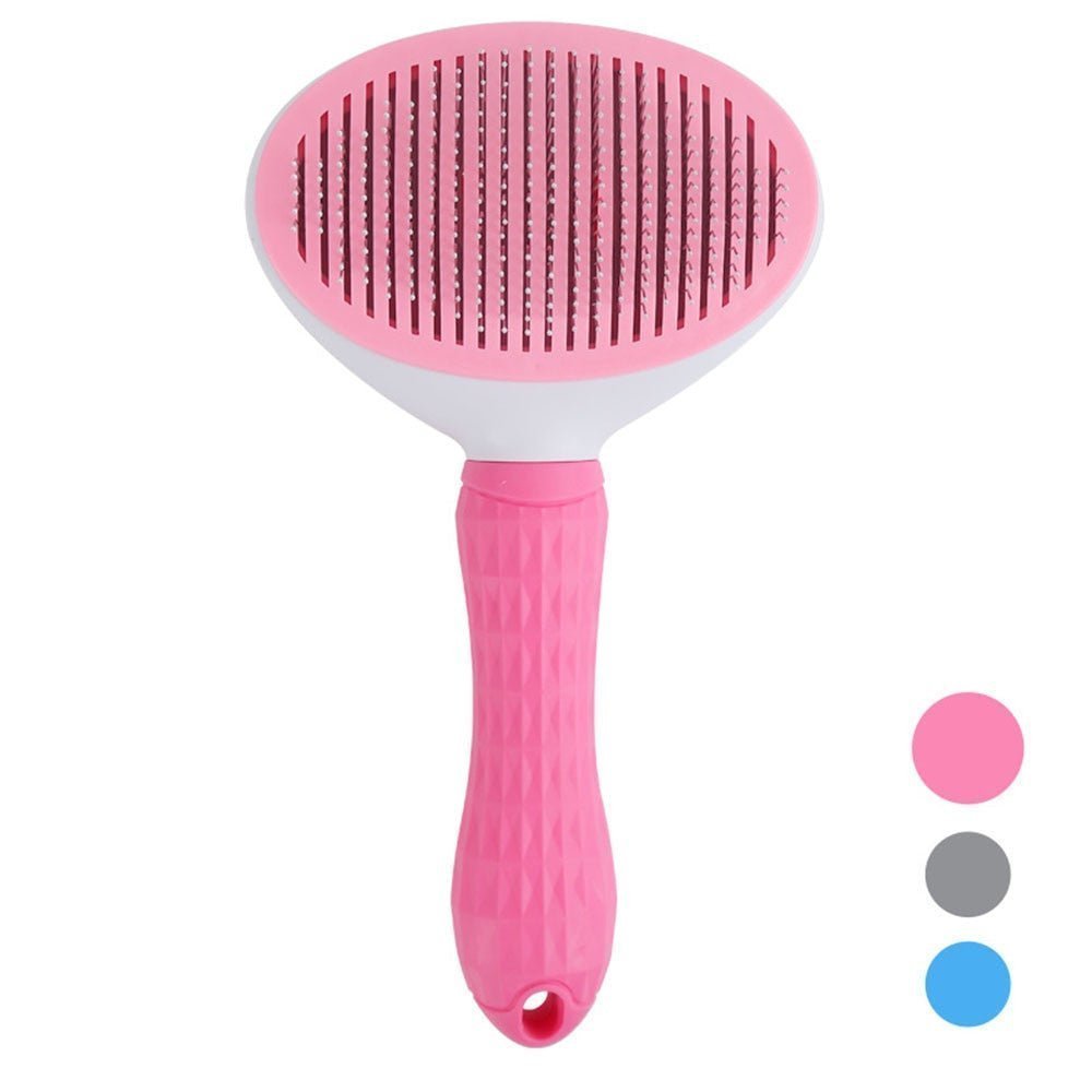 Auto self-cleaning pet hair brush for dogs and cats by Adistore, showing the brush with pet hair removal features.