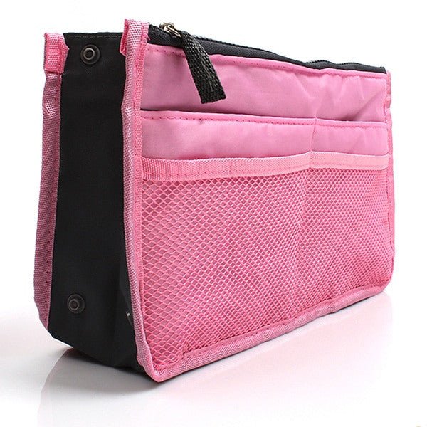 Adistore women's nylon makeup organiser tote with multiple compartments, travel insert, and purse-style design.