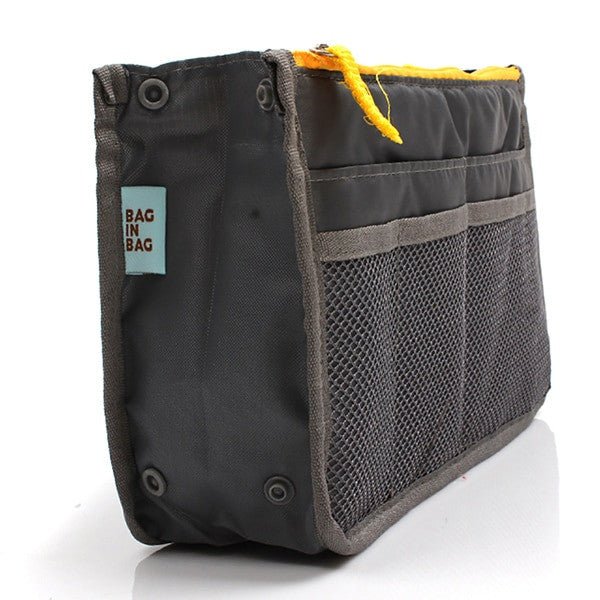 Adistore women’s nylon makeup organiser tote with multiple compartments, travel insert handbag purse for cosmetics and beauty essentials.