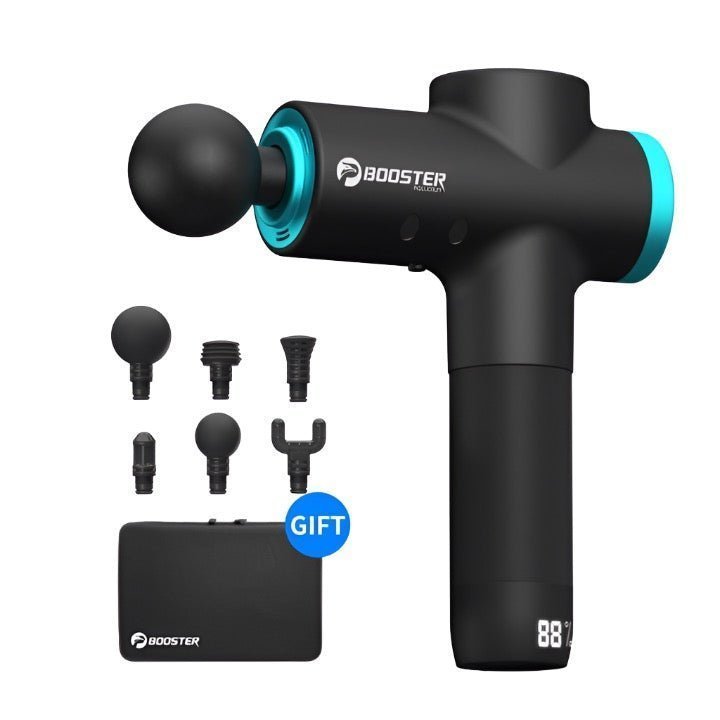 Adistore BOOSTER M2-12V massage gun with LCD display showing deep muscle relief and adjustable settings for targeted therapy.