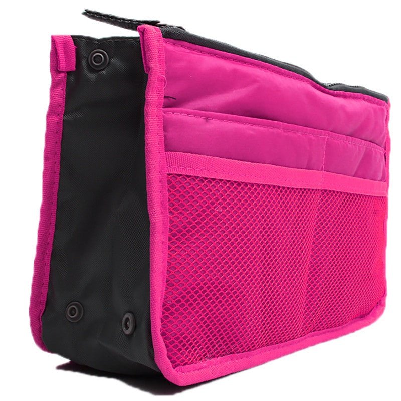 Adistore women's nylon makeup organiser tote with multiple compartments, travel insert handbag purse for cosmetics and toiletries.