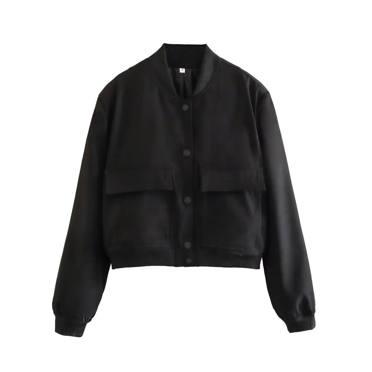 Adistore SLTNX TRAF women's long sleeve bomber jacket with pockets, stylish ladies jacket in black with ribbed cuffs and collar.