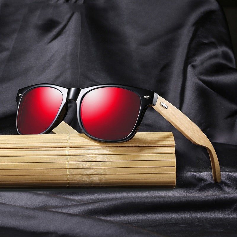 Adistore SUDOLE bamboo wood polarized UV400 vintage unisex driving sunglasses with wooden frame and dark tinted lenses.