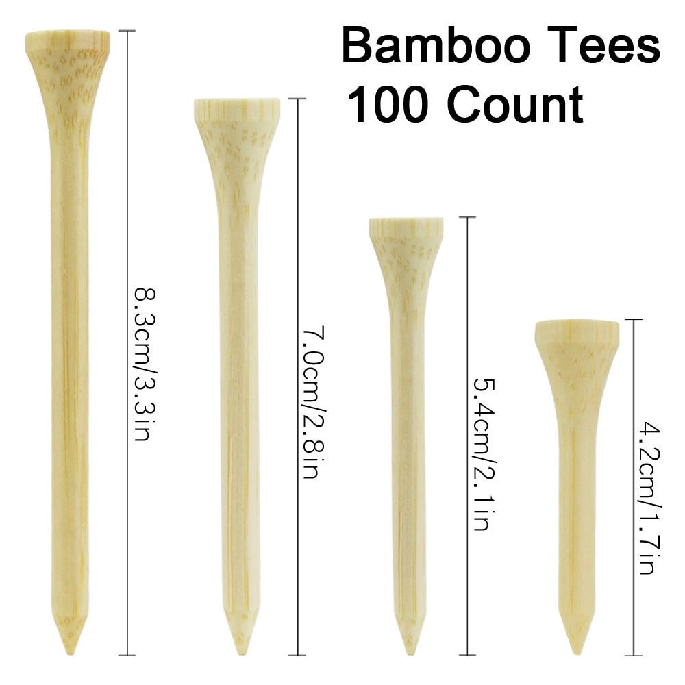 100x Golf Bamboo Tees – 4 Sizes | Eco-Friendly Wooden Golf Ball Holder