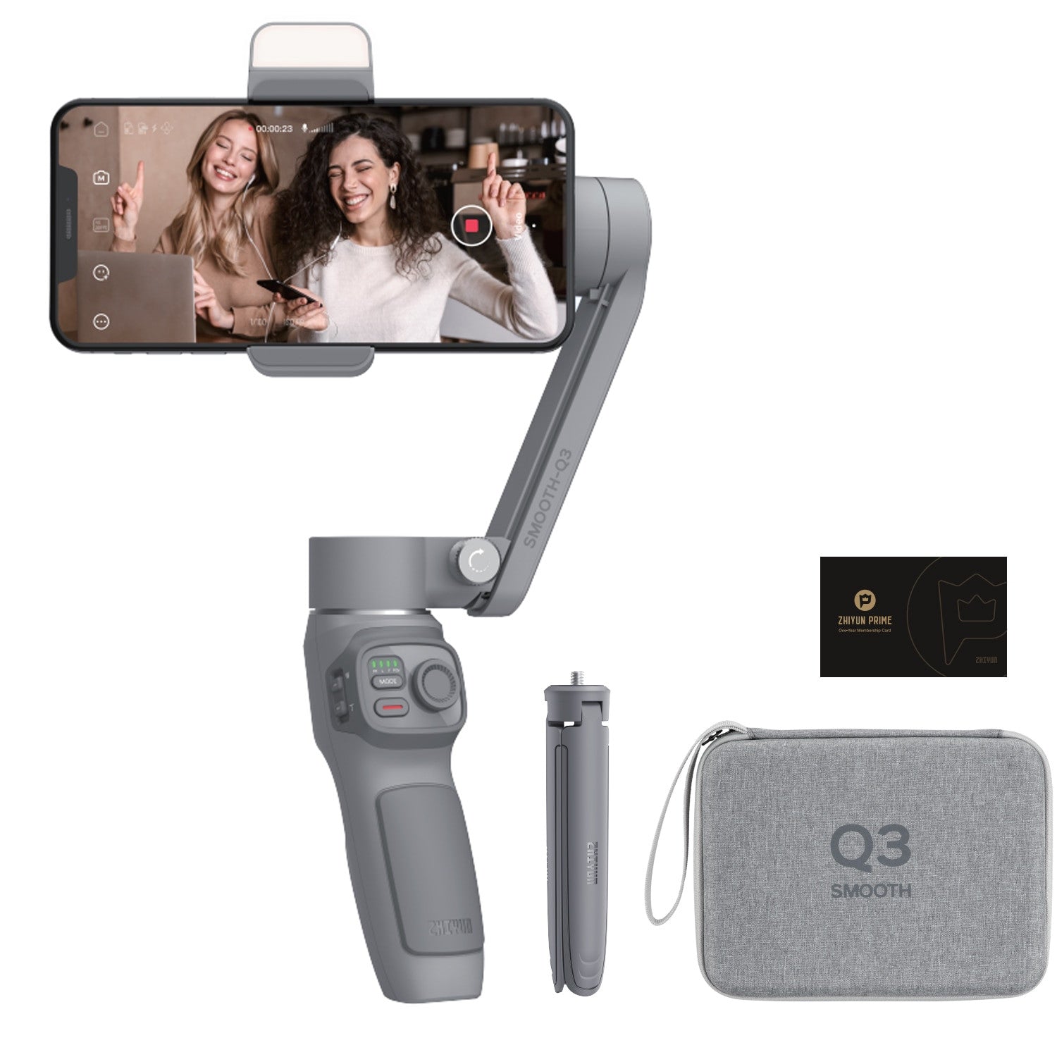 ZHIYUN SMOOTH Q3 phone stabilizer for iPhone and Android, compact gimbal stabilizer for smooth smartphone videos.