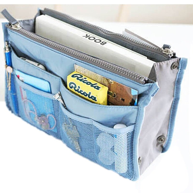 Adistore women's nylon makeup organiser tote with multiple compartments, travel insert handbag purse for cosmetics and accessories