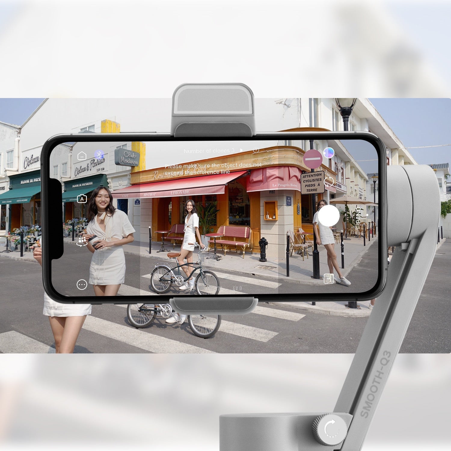 ZHIYUN SMOOTH Q3 phone stabilizer gimbal holding an iPhone for smooth video recording and stabilization.