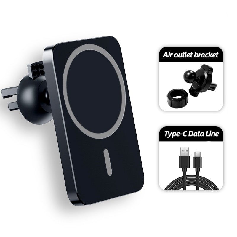 Adistore 15W magnetic wireless car charger mount holding an iPhone 12 for fast charging in a vehicle.