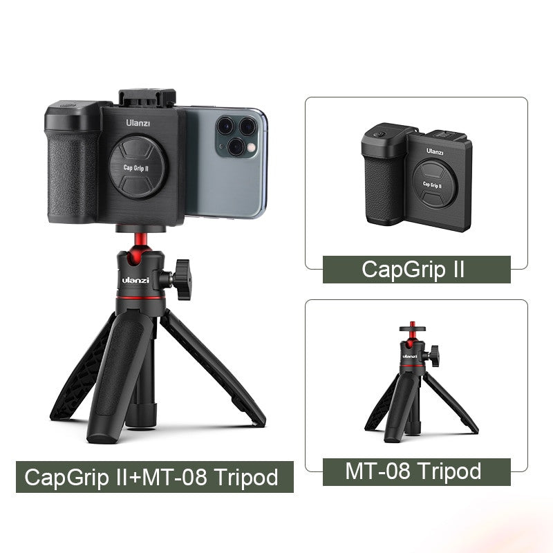 Ulanzi CapGrip II smartphone handheld selfie booster with Bluetooth remote for easy selfies and group photos.