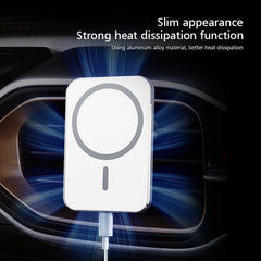 Adistore 15W magnetic wireless car charger mount with fast charging for iPhone 12, holding the phone securely in a car dashboard.