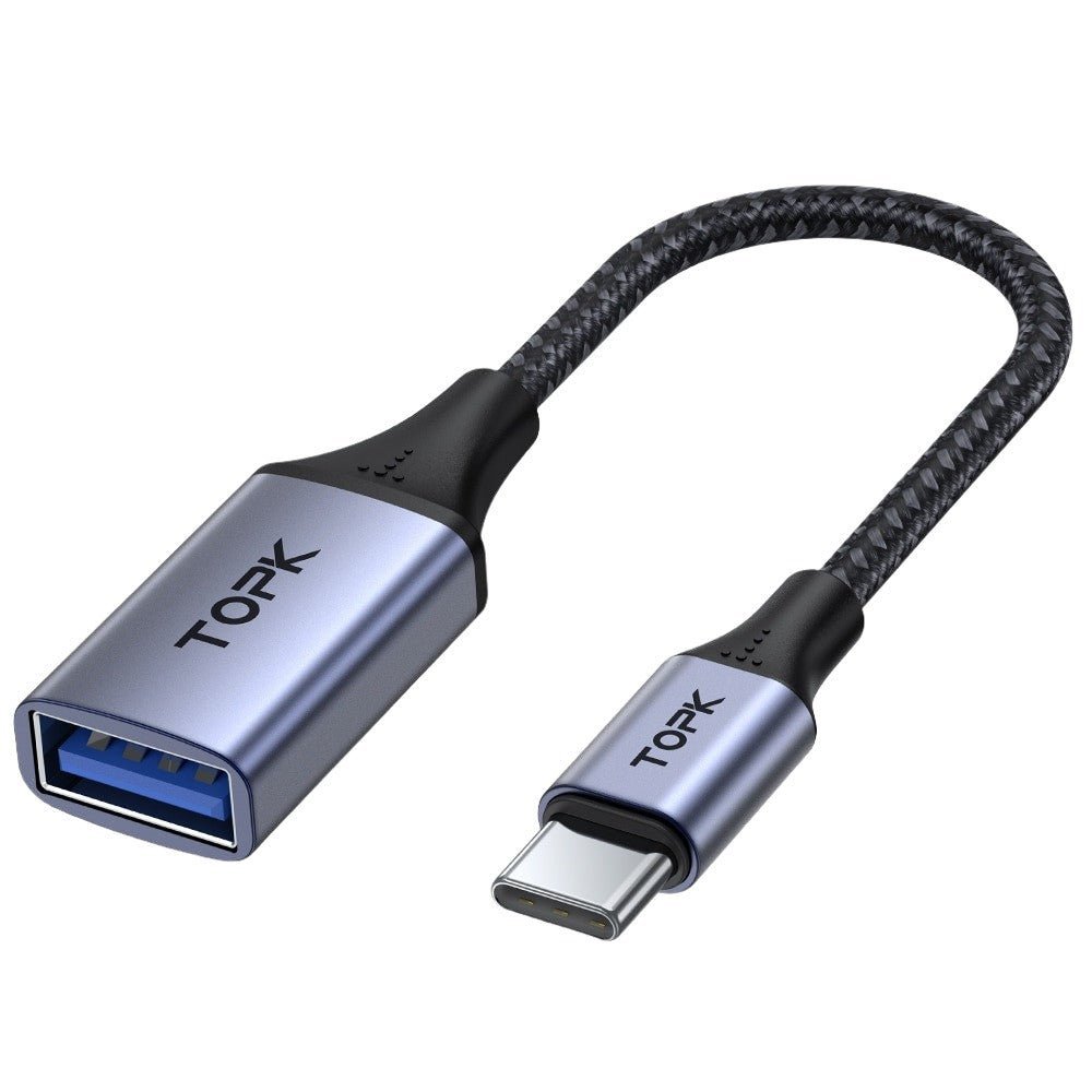 Adistore USB-C to USB adapter, male to female cable for MacBook Pro and Samsung devices, showing the compact connector design.