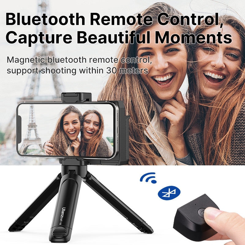 Ulanzi CapGrip II smartphone handheld selfie booster with Bluetooth remote, compact design for easy selfies and photos.