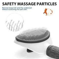 Adistore auto self-cleaning pet hair brush for dogs and cats with ergonomic handle and removable hair collection tray.