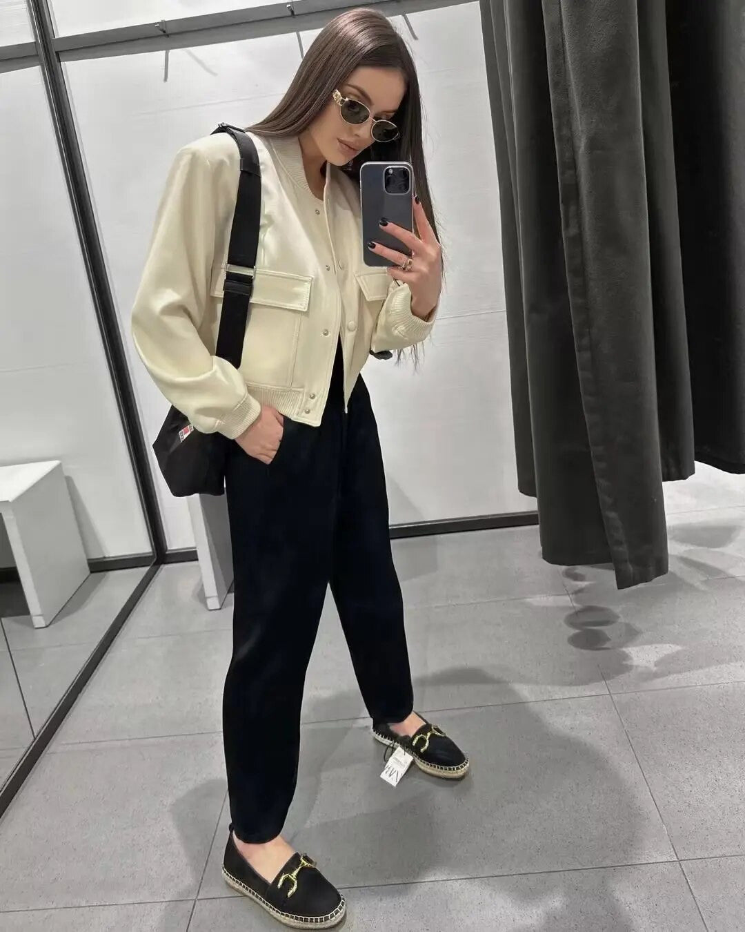 Adistore SLTNX TRAF women's bomber jacket with long sleeves and pockets, stylish ladies jacket in a versatile design.