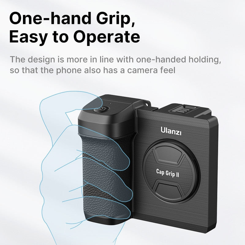 Ulanzi CapGrip II smartphone selfie booster with Bluetooth remote control, handheld design, and adjustable grip for selfies.