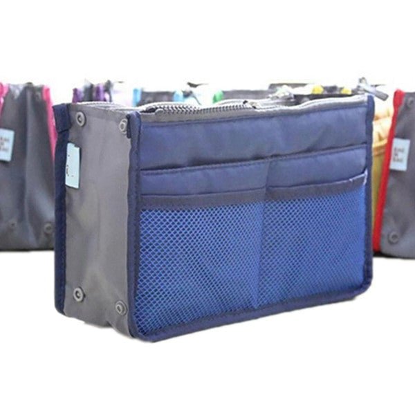 Adistore women's nylon makeup organiser tote with multiple compartments, ideal for travel and handbag storage.