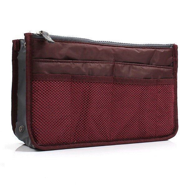 Adistore women's nylon makeup organiser tote with multiple compartments, travel insert handbag purse for cosmetics and beauty essentials.