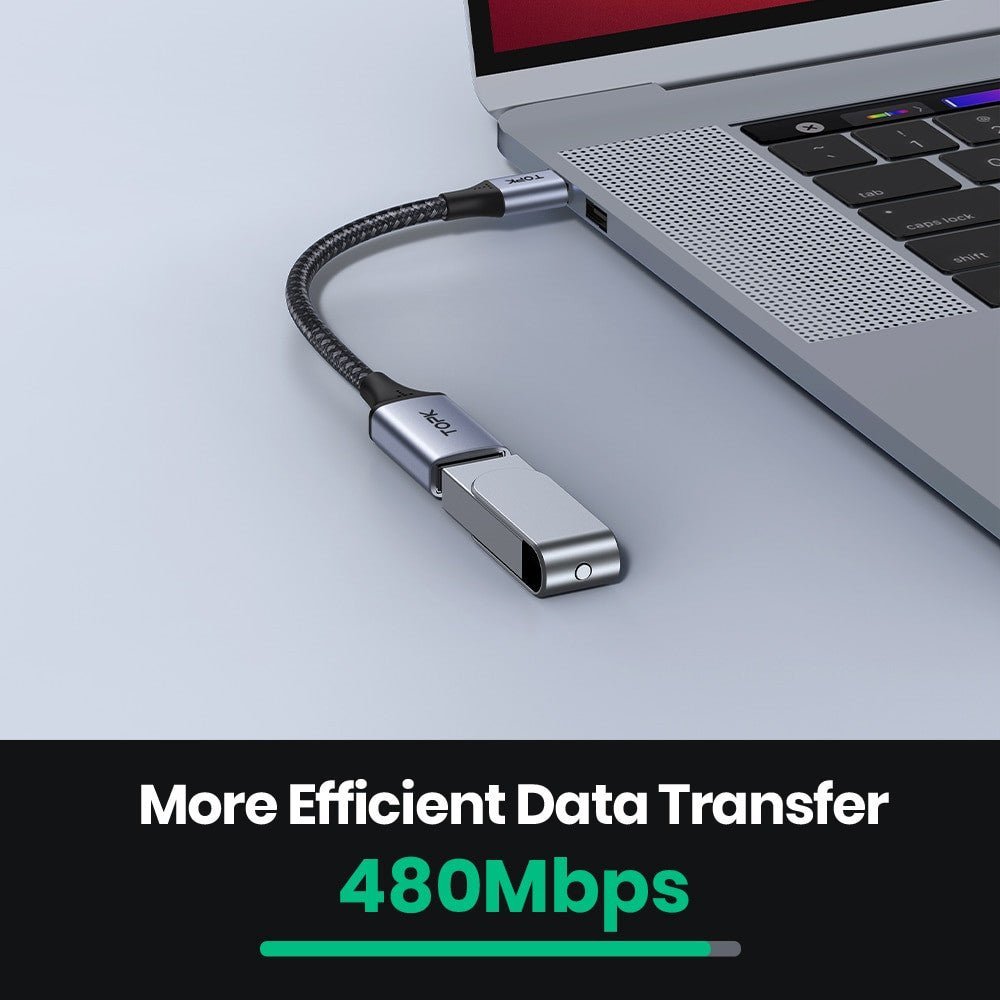 Adistore USB-C to USB adapter cable for MacBook Pro and Samsung devices, male to female connection, compact and lightweight.
