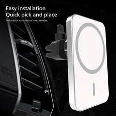 Adistore 15W magnetic wireless car charger mount with fast charging for iPhone 12, showing the mount attached to a car dashboard.