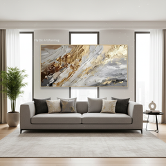 Abstract Golden White Knife Painting – Wall Art Gift