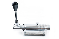 Silver BDH H2SQ dual-mode shifter from Trak Racer UK, featuring a sleek design and ergonomic handles for precise gear shifting.