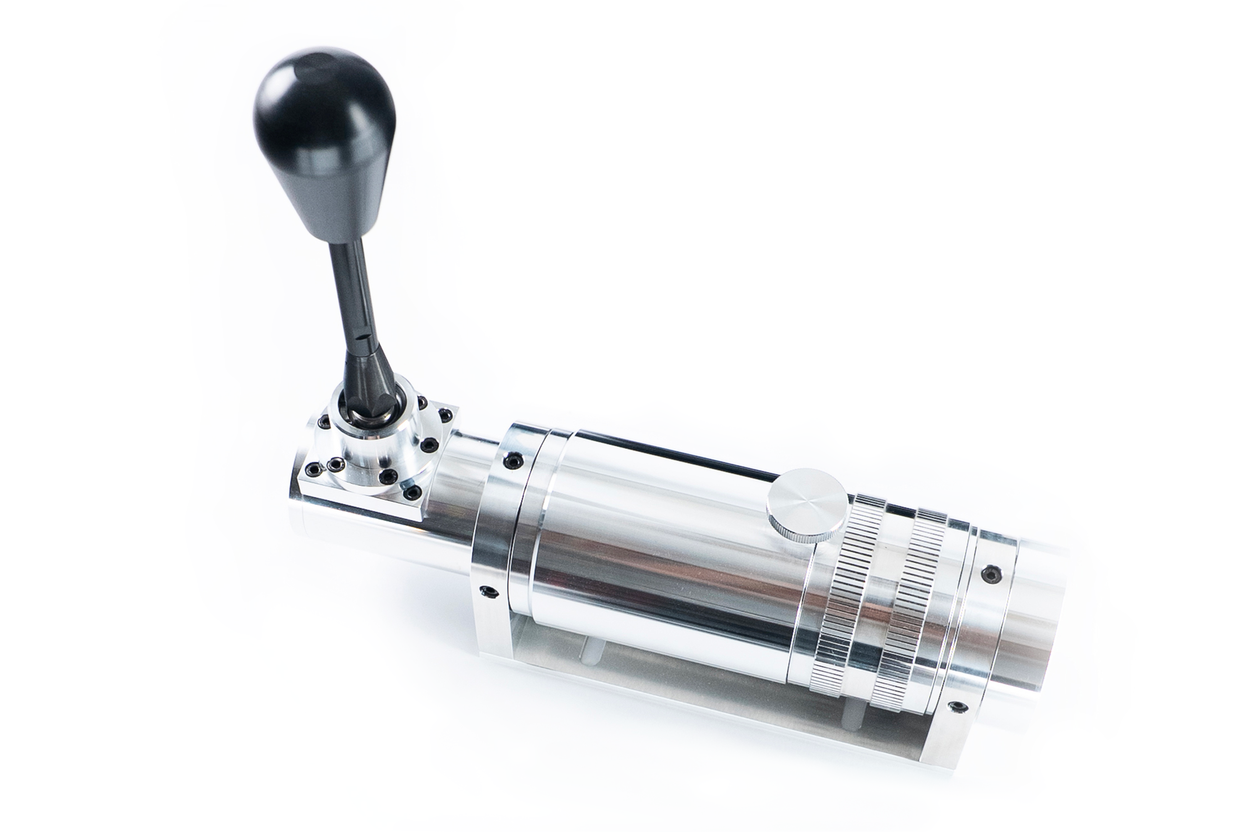 Silver BDH H2SQ dual-mode shifter by Trak Racer UK, shown with detailed buttons and ergonomic design for racing setups.