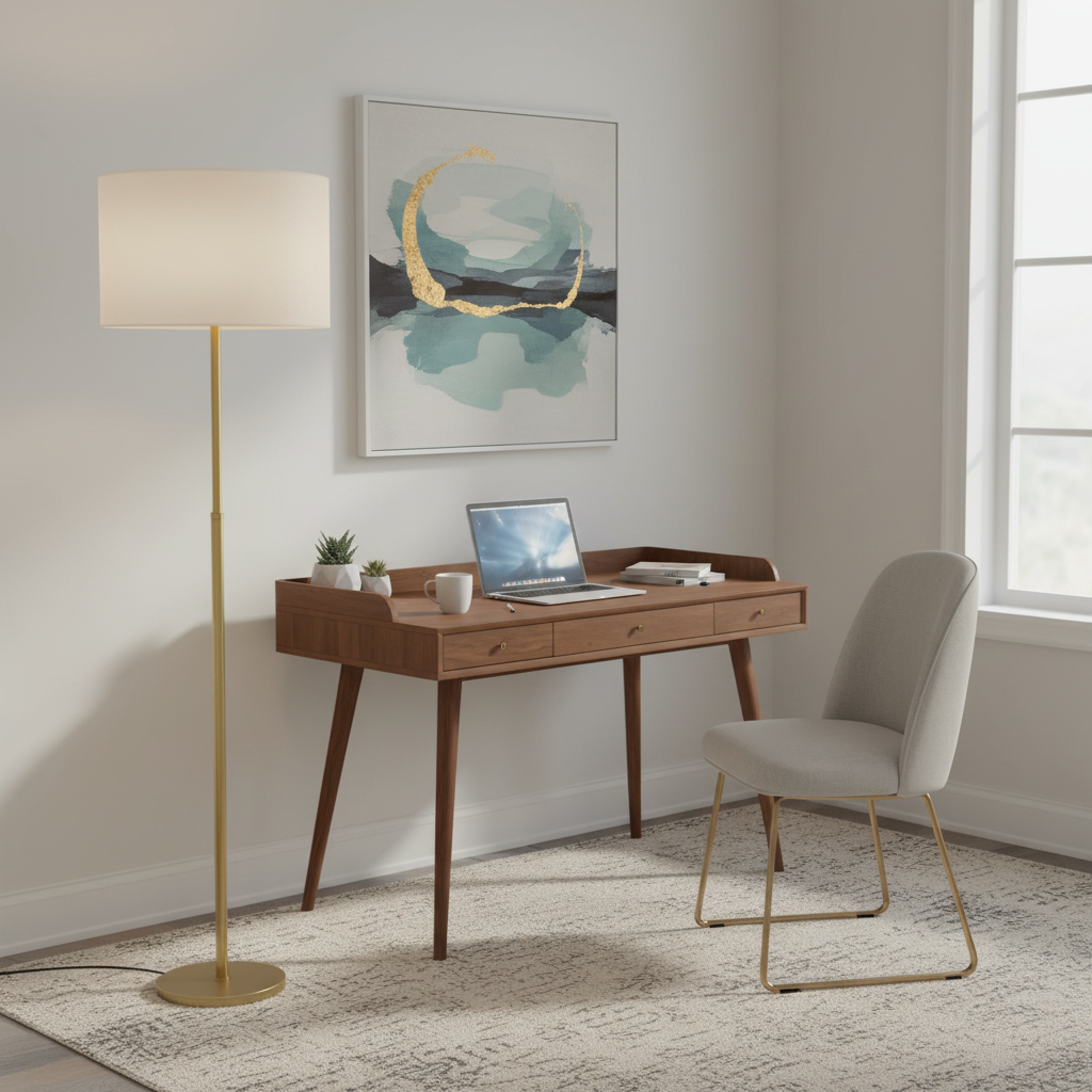 Modern Fabric Floor Lamp with Wooden Frame – Contemporary Living Room Light