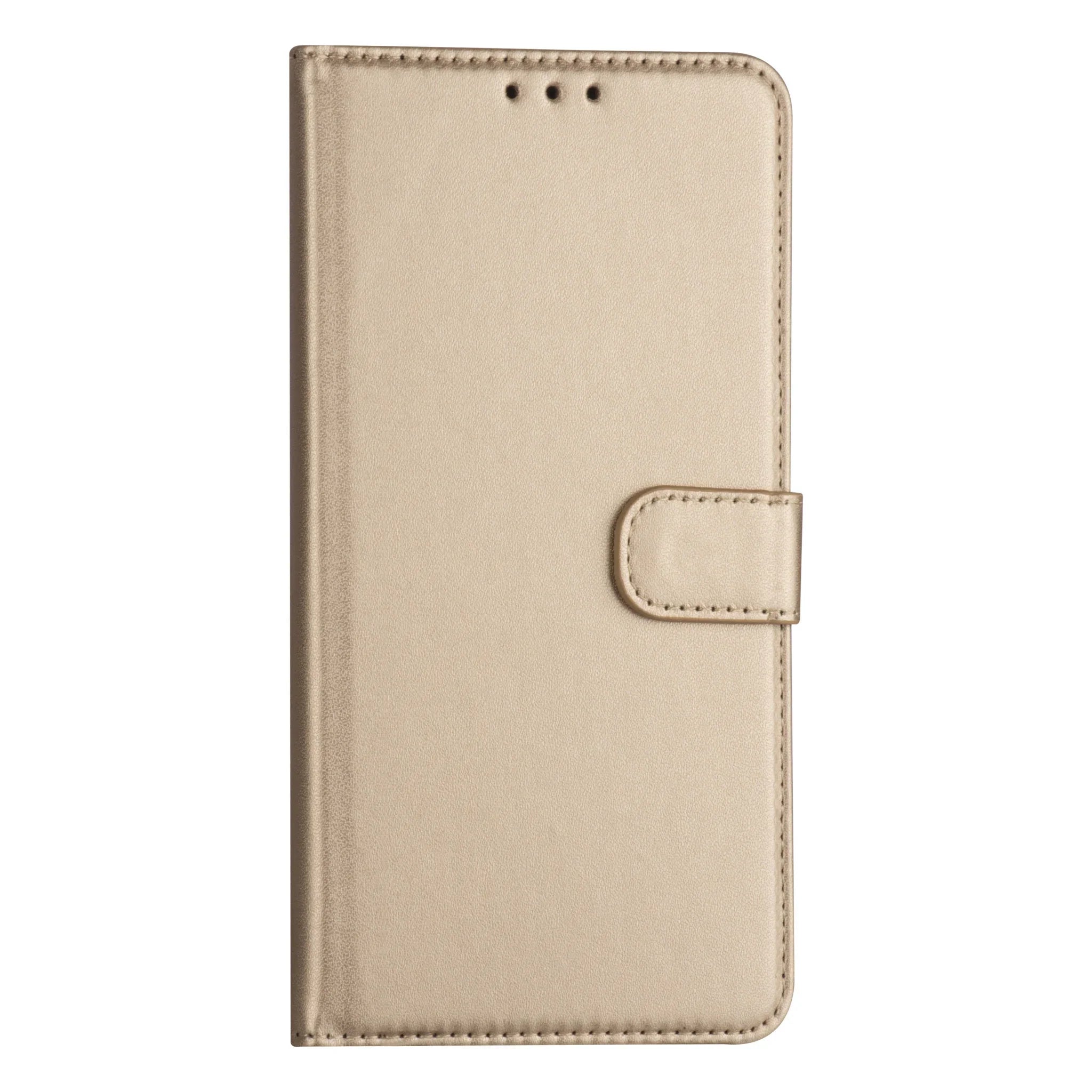 Gold leather flip case for iPhone 13 Pro Max by Phone Base, featuring a book-style design with card slots and protective cover.