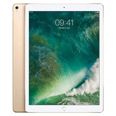 Gold iPad Pro 12.9-inch 2017 tablet with 256GB storage and Wi-Fi, displayed on a white background.