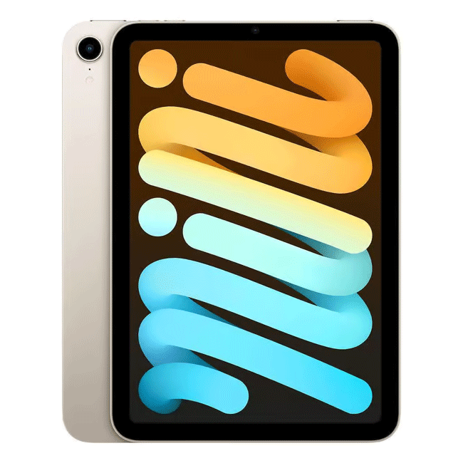 RefurbPhone iPad Mini 6 (2021) 256GB Wi-Fi tablet in Starlight color, showing the screen and sleek design.