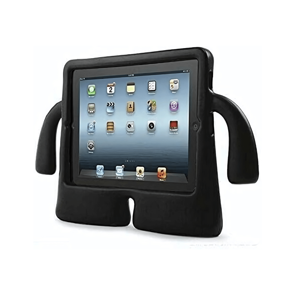 Black iPad Air 11-inch kids case with built-in shockproof handles by Phone Base, designed for durability and kid-friendly protection.
