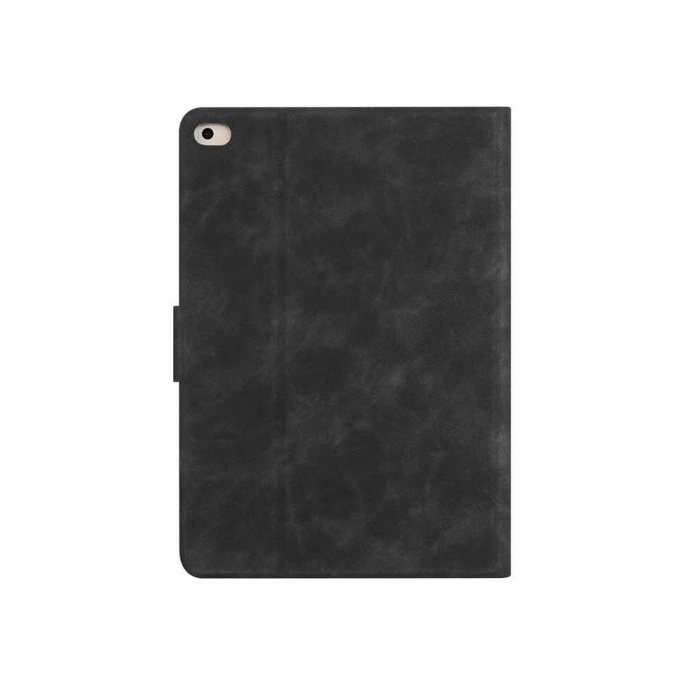 Black leather flip book case for iPad Mini 1-5 by Phone Base, featuring a magnetic closure and wallet-style design.