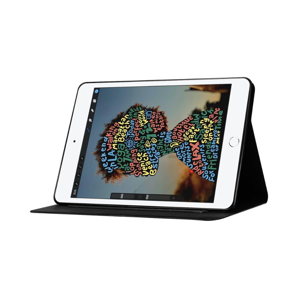 Black leather book flip case for iPad 12.9" 2022 by Phone Base, with wallet section and magnetic closure.