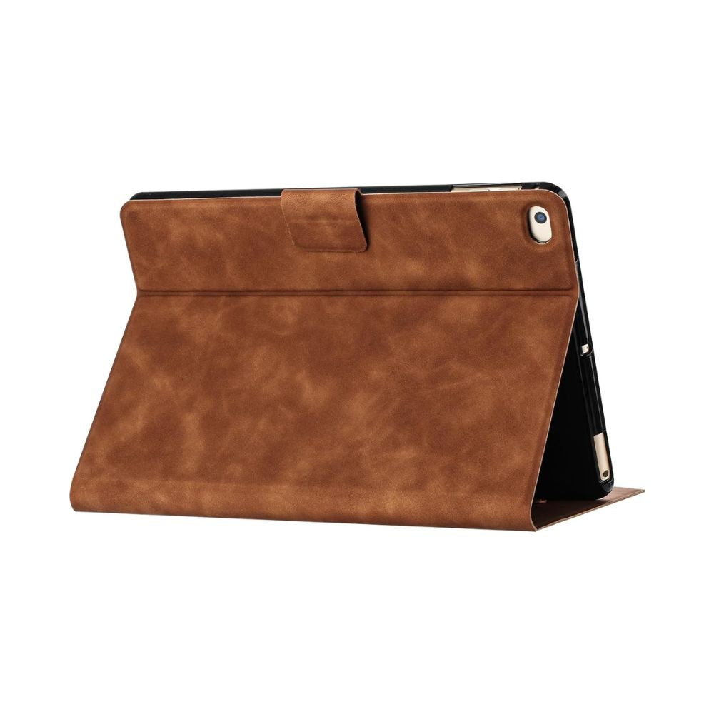 Brown Leather Book Flip Case for iPad Mini 1-5 with magnetic closure, from Phone Base, featuring wallet-style design and precise fit.