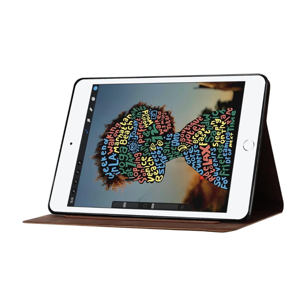 Brown leather iPad 12.9" 2022 book flip case with wallet design and magnetic closure by Phone Base.