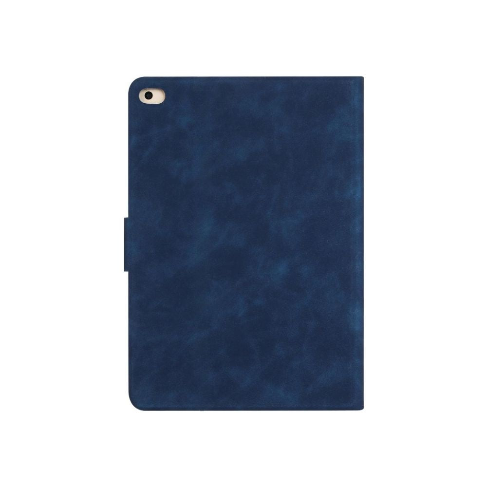 Navy leather iPad Mini book flip case with magnetic closure by Phone Base, featuring wallet-style design and precise cutouts.