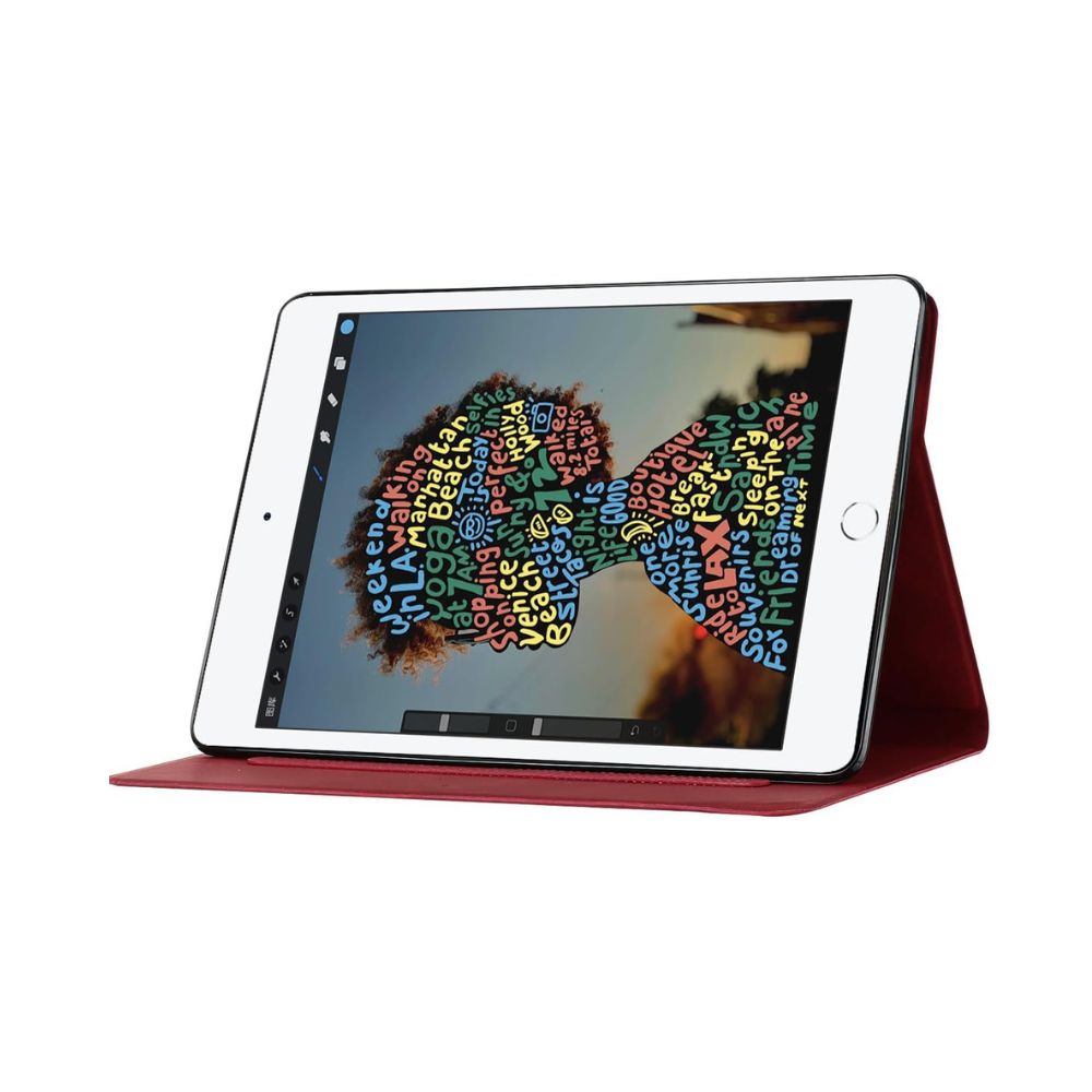Red leather iPad 12.9-inch 2022 book flip case with wallet design and magnetic closure by Phone Base.
