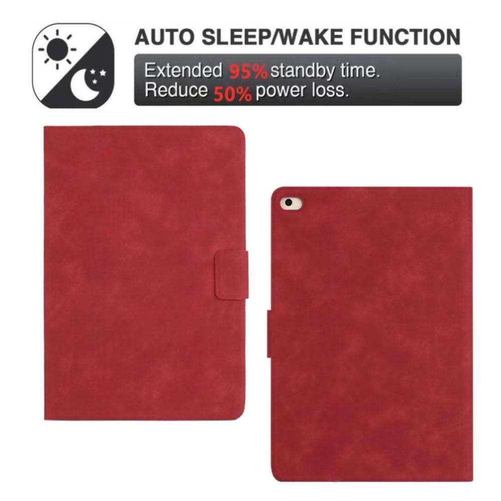 Red leather book flip case with magnetic closure for iPad 12.9-inch 2022, featuring wallet style design from Phone Base.