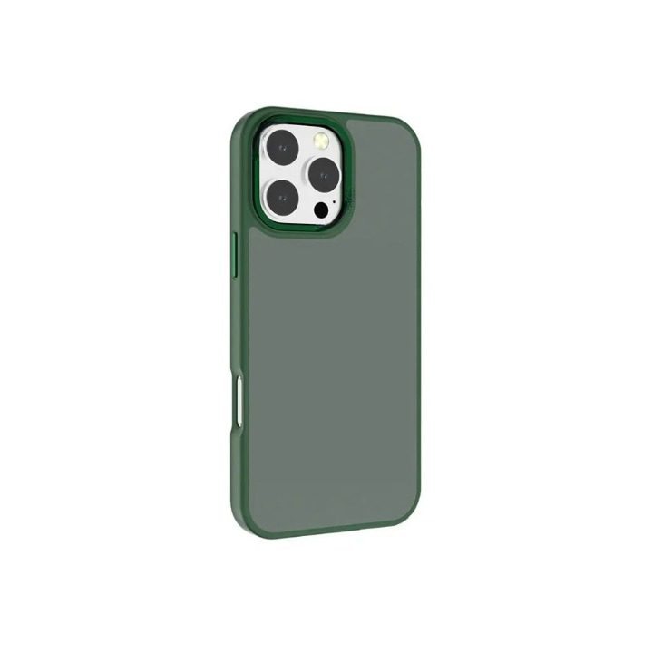 Green Phone Base iPhone 16 Pro Max snap-on hard case with protective edges and precise cutouts for buttons and camera.