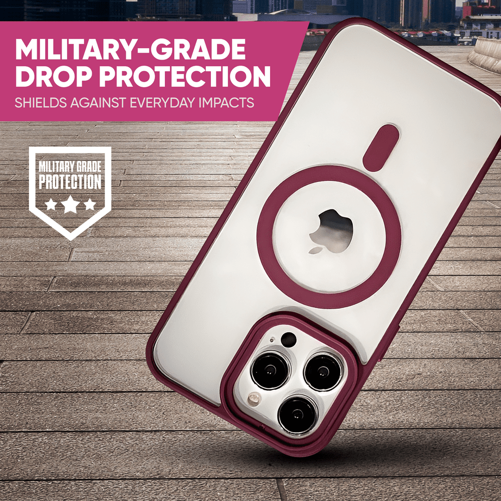 Wine-red Phone Base Vibe MagSafe Case for iPhone 15 and 16 Pro Max, with secure magnetic attachment and protective design.