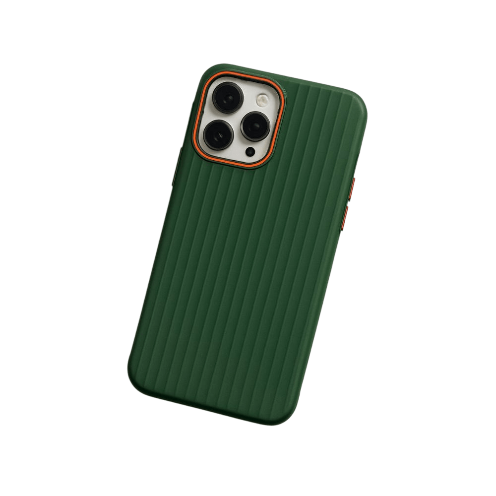 Green iPhone 16 Pro Vibe Cladding Case by Phone Base, showcasing sleek protective design for the iPhone 16 series.