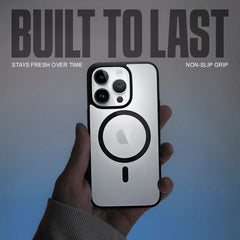 Black Phone Base Vibe MagSafe Case for iPhone 15 and 16 series, showing the sleek, protective design on the iPhone 16.