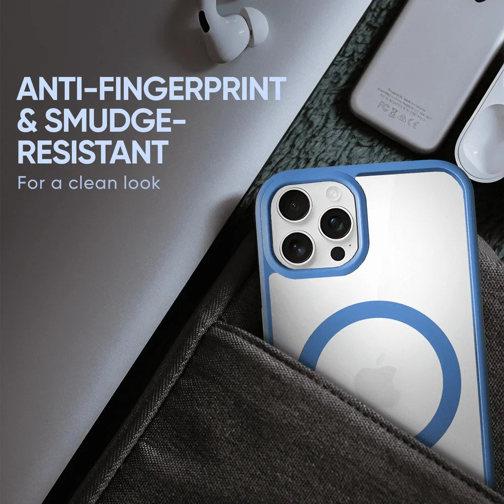 Blue Phone Base iPhone Vibe MagSafe Case for iPhone 15 and 16 series, showing the sleek, protective design with magnetic attachment.