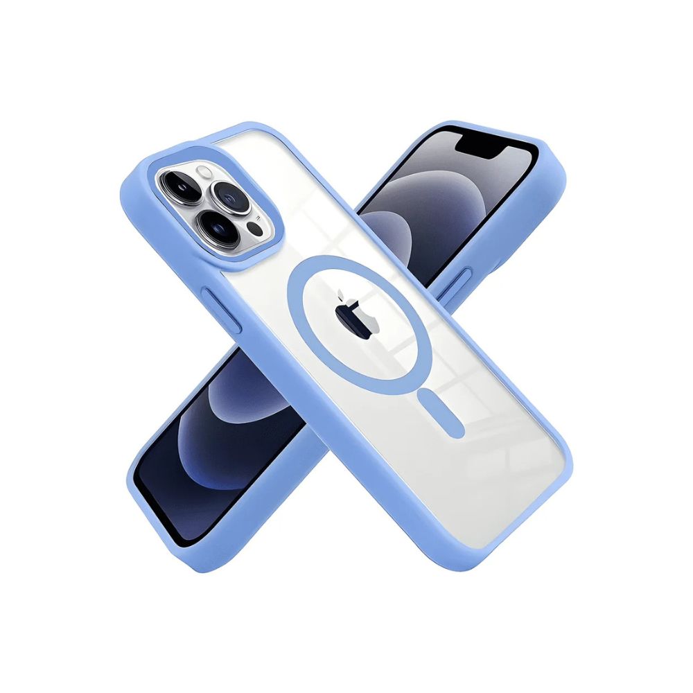 Blue Phone Base Vibe MagSafe Case for iPhone 15 and 16 series, showing a slim protective design on the iPhone 16.