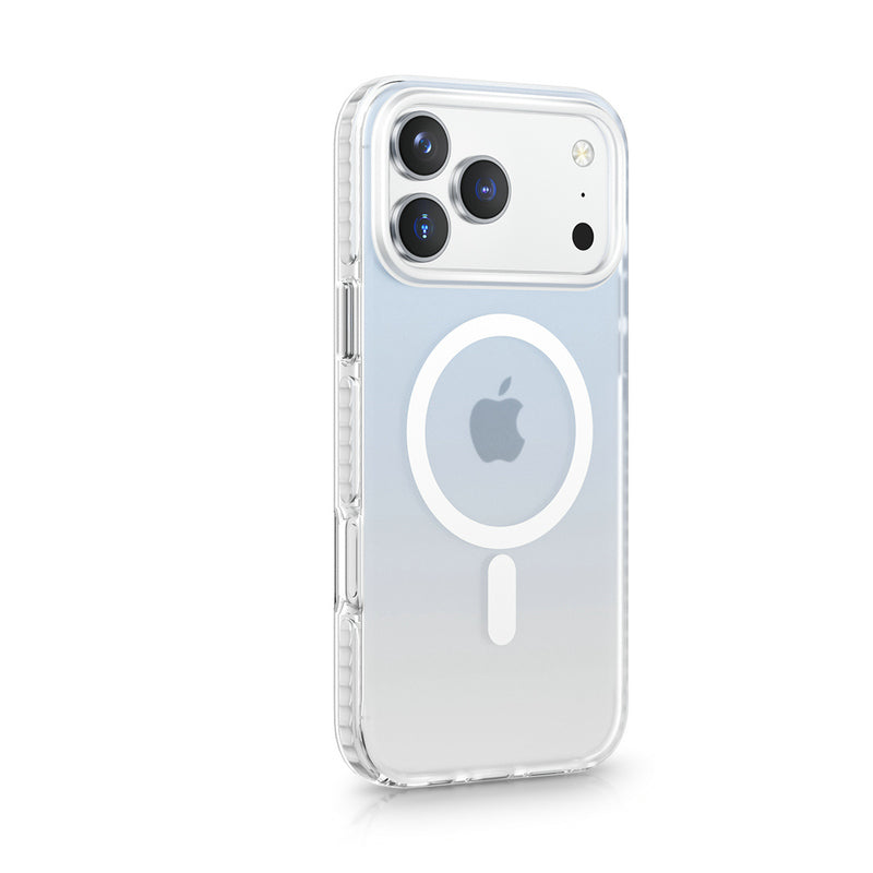 White Phone Base Snapz MagSafe Case on iPhone 17 Pro, showing sleek design and secure magnetic attachment.