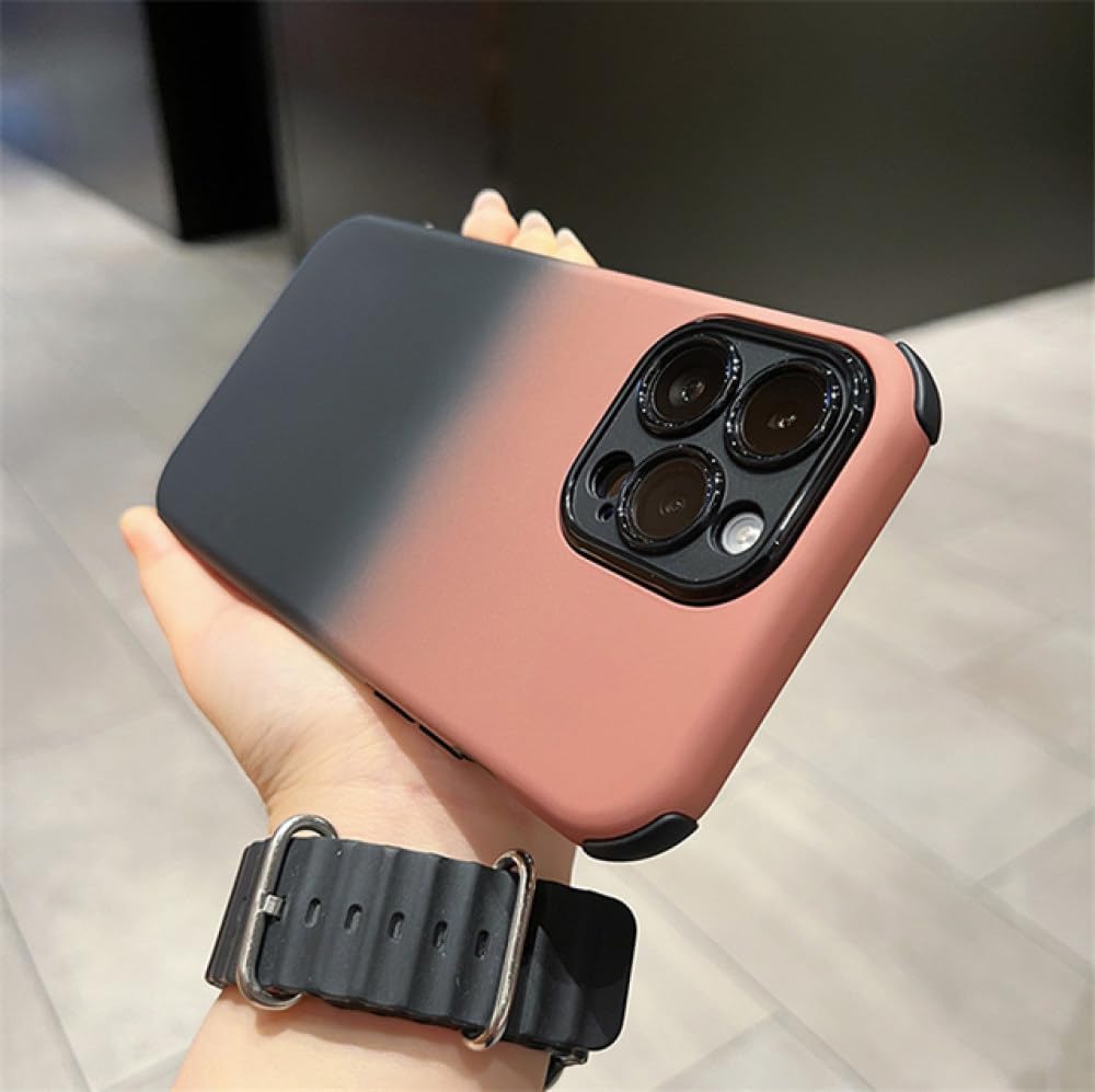 Orange and black 2-piece iPhone 14 Series colour gradient case by Phone Base, showing the textured design and secure fit.